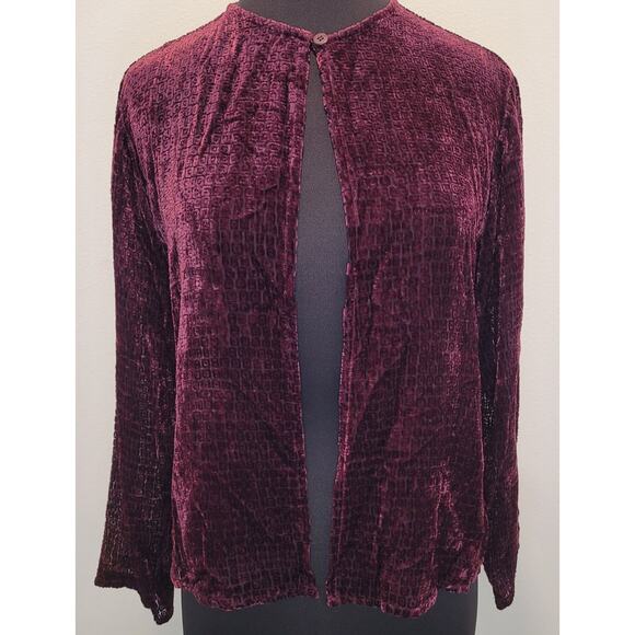 Eileen Fisher Luxury Burgundy Silk Blend Velvet Burnout Layering Cardigan M - Picture 1 of 8